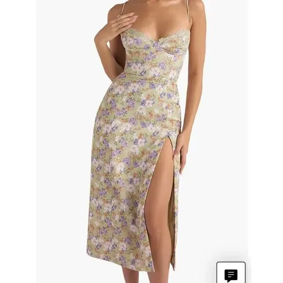 House of CB Charlotte green peony floral print midi dress Size Small - Picture 11 of 11